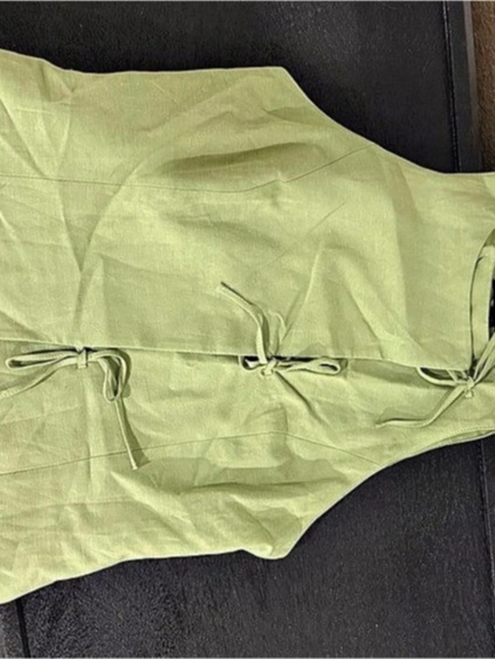 Zara Linen Blend Top and Skirt Set with Topstitching Green Medium